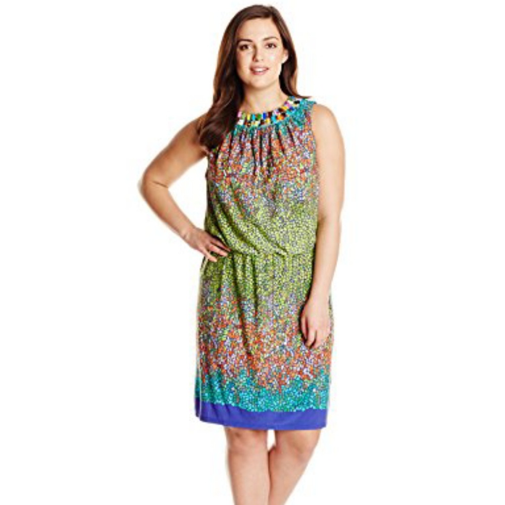 LONDON TIMES Rainbow Glass Blouson Dress NWT